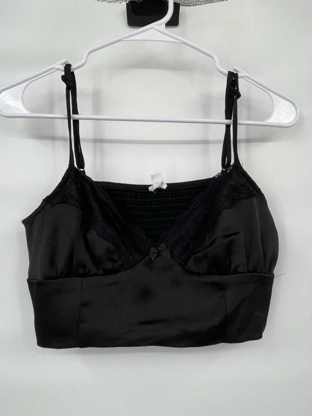 Garage black satin lace crop bralette top